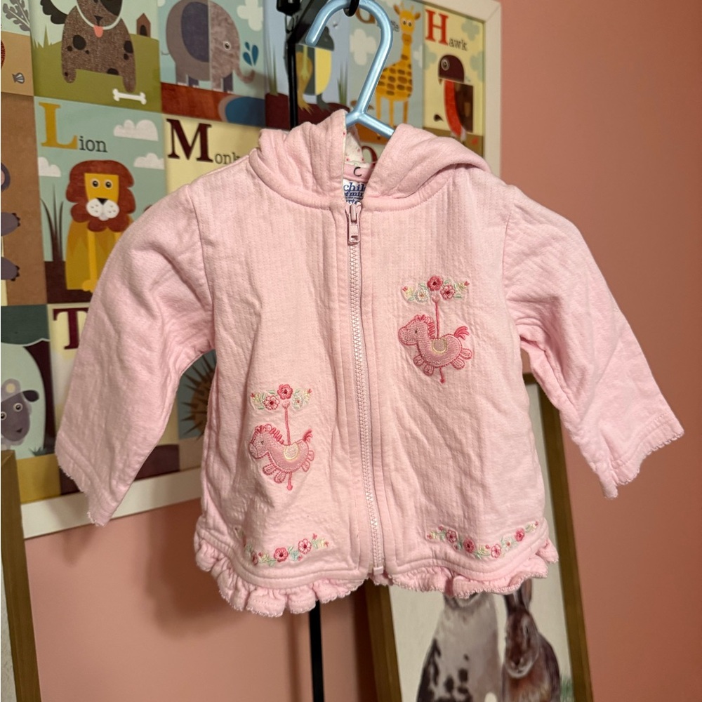 Child of Mine Carter’s Pink Floral Carousel Horse Zip Up Jacket Infant Girl 6/9M